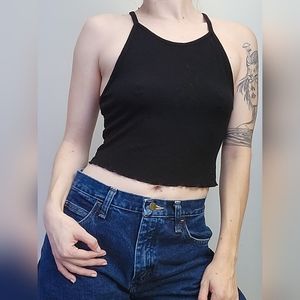 Black Razor Back Cami Crop Top Size L